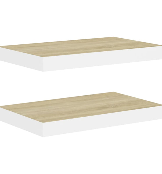 Schweberegale 2 Stk. Eichen-Optik und Weiß 40x23x3,8 cm MDF