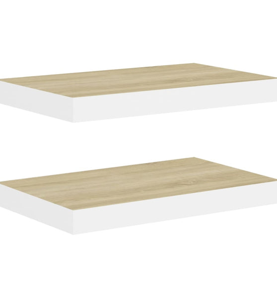 Schweberegale 2 Stk. Eichen-Optik und Weiß 50x23x3,8 cm MDF