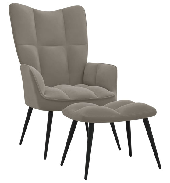 Relaxsessel mit Hocker Hellgrau Samt