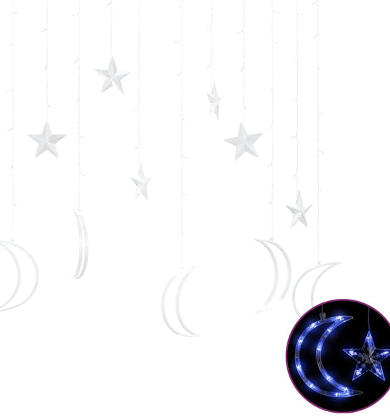 Lichterketten Stern und Mond Fernbedienung 138 LED Blau