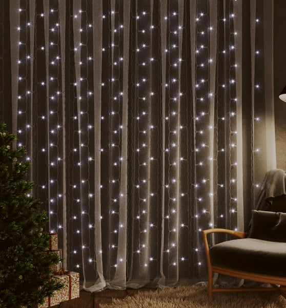 LED-Lichtervorhang 3x3 m 300 LED Kaltweiß 8 Funktionen
