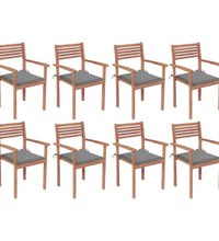Stapelbare Gartenstühle mit Kissen 8 Stk. Massivholz Teak