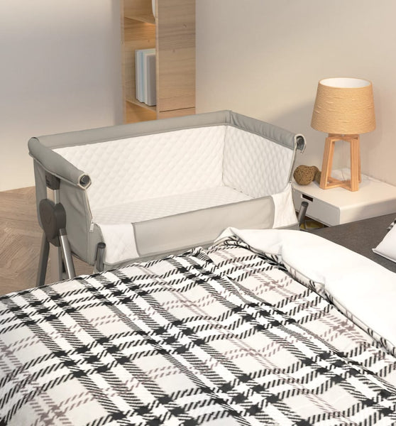 Babybett mit Matratze Hellgrau Leinenstoff