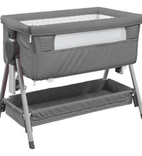 Babybett mit Matratze Dunkelgrau Leinenstoff