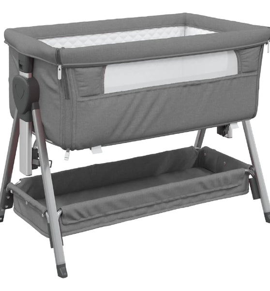 Babybett mit Matratze Dunkelgrau Leinenstoff