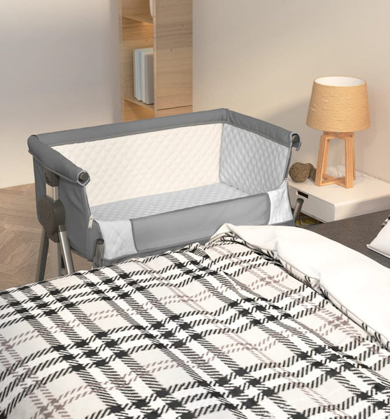 Babybett mit Matratze Dunkelgrau Leinenstoff