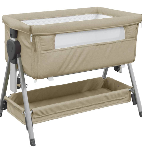 Babybett mit Matratze Taupe Leinenstoff