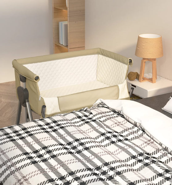 Babybett mit Matratze Taupe Leinenstoff
