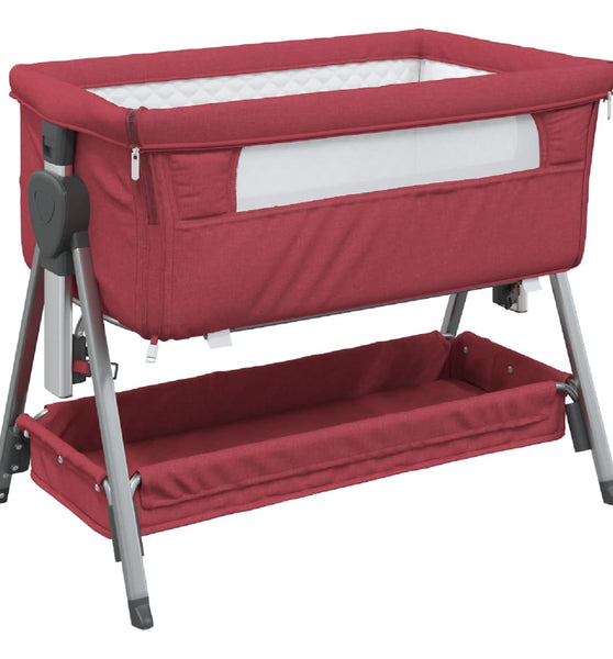 Babybett mit Matratze Rot Leinenstoff
