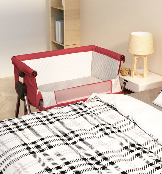 Babybett mit Matratze Rot Leinenstoff