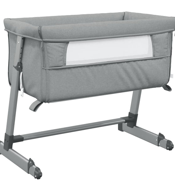 Babybett mit Matratze Hellgrau Leinenstoff