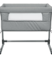 Babybett mit Matratze Hellgrau Leinenstoff