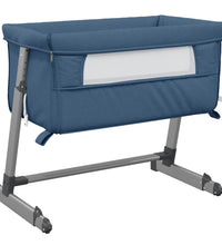 Babybett mit Matratze Marineblau Leinenstoff