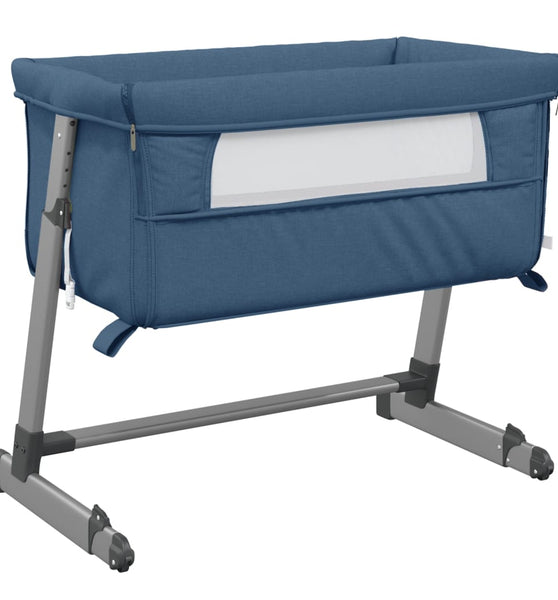 Babybett mit Matratze Marineblau Leinenstoff