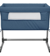 Babybett mit Matratze Marineblau Leinenstoff