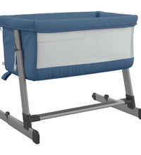 Babybett mit Matratze Marineblau Leinenstoff