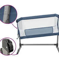 Babybett mit Matratze Marineblau Leinenstoff