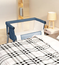 Babybett mit Matratze Marineblau Leinenstoff