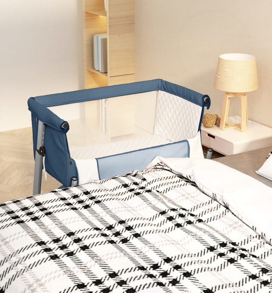 Babybett mit Matratze Marineblau Leinenstoff