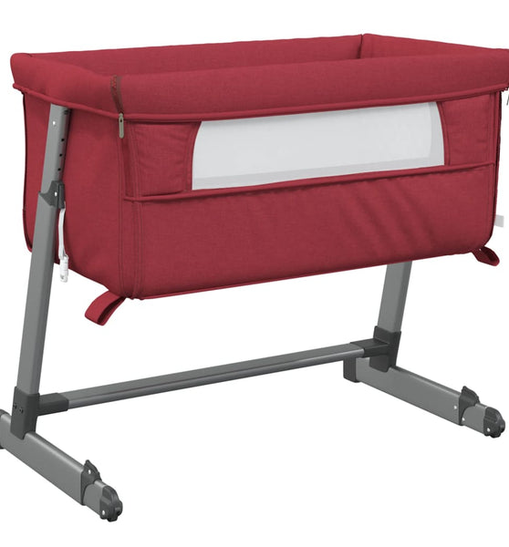 Babybett mit Matratze Rot Leinenstoff