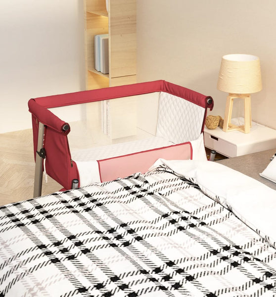 Babybett mit Matratze Rot Leinenstoff