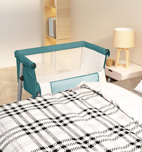 Babybett mit Matratze Grün Leinenstoff