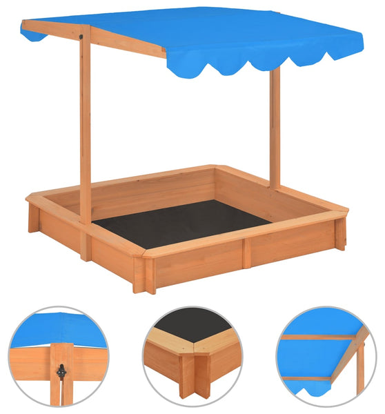 Sandkasten mit Verstellbarem Dach Tannenholz 115x115x115 cm