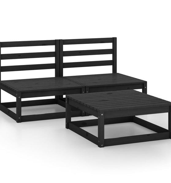 3-tlg. Garten-Lounge-Set Schwarz Massivholz Kiefer