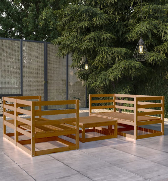 5-tlg. Garten-Lounge-Set Honigbraun Massivholz Kiefer