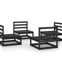 4-tlg. Garten-Lounge-Set Schwarz Massivholz Kiefer