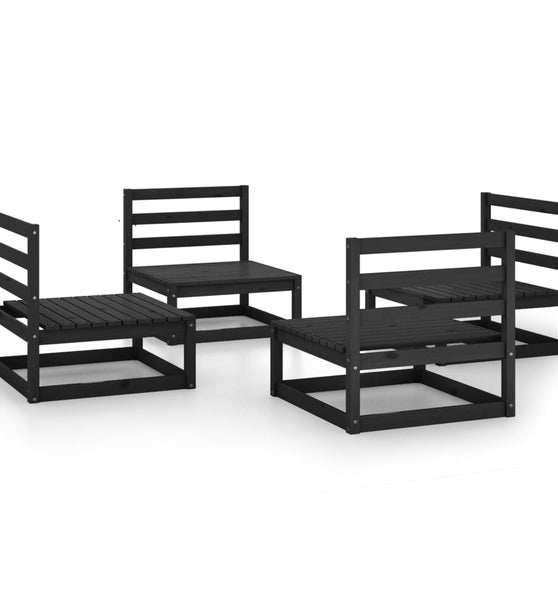 4-tlg. Garten-Lounge-Set Schwarz Massivholz Kiefer