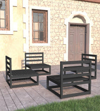 4-tlg. Garten-Lounge-Set Schwarz Massivholz Kiefer