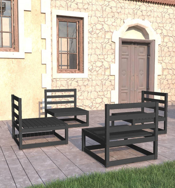 4-tlg. Garten-Lounge-Set Schwarz Massivholz Kiefer