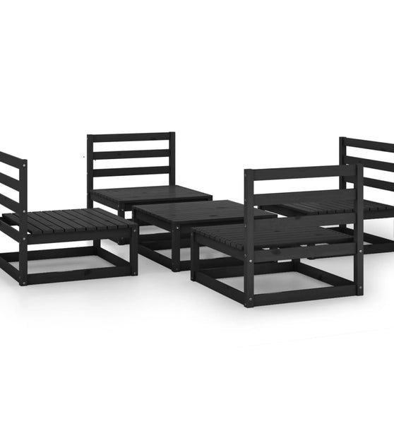 5-tlg. Garten-Lounge-Set Schwarz Massivholz Kiefer