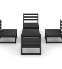 5-tlg. Garten-Lounge-Set Schwarz Massivholz Kiefer