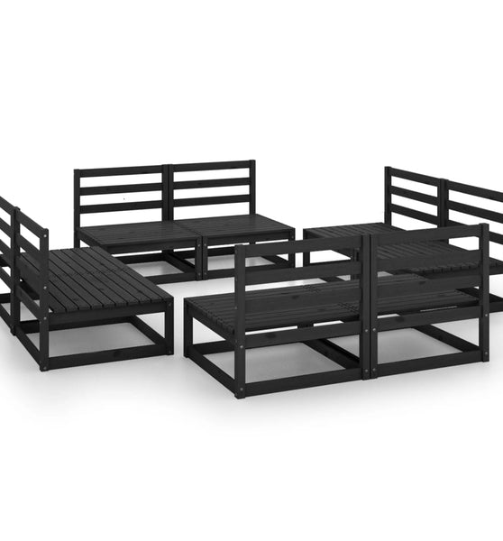 8-tlg. Garten-Lounge-Set Schwarz Massivholz Kiefer