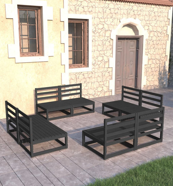 8-tlg. Garten-Lounge-Set Schwarz Massivholz Kiefer