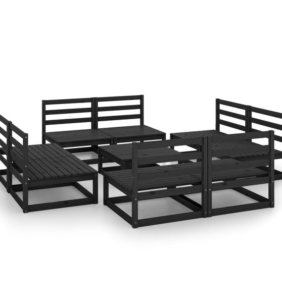 9-tlg. Garten-Lounge-Set Schwarz Massivholz Kiefer