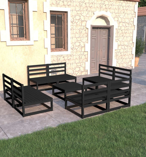 9-tlg. Garten-Lounge-Set Schwarz Massivholz Kiefer