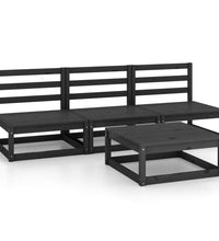 4-tlg. Garten-Lounge-Set Schwarz Massivholz Kiefer