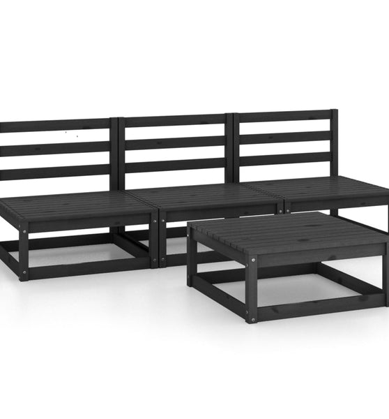 4-tlg. Garten-Lounge-Set Schwarz Massivholz Kiefer