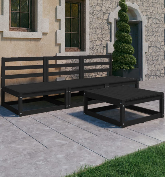 4-tlg. Garten-Lounge-Set Schwarz Massivholz Kiefer