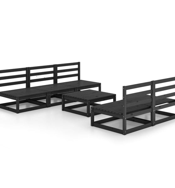 6-tlg. Garten-Lounge-Set Schwarz Massivholz Kiefer