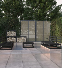 7-tlg. Garten-Lounge-Set Schwarz Massivholz Kiefer