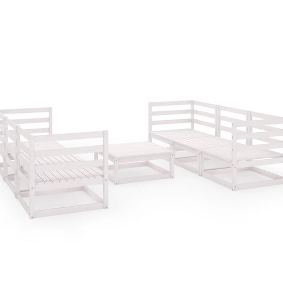 7-tlg. Garten-Lounge-Set Weiß Massivholz Kiefer