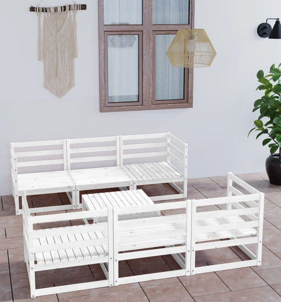 7-tlg. Garten-Lounge-Set Weiß Massivholz Kiefer