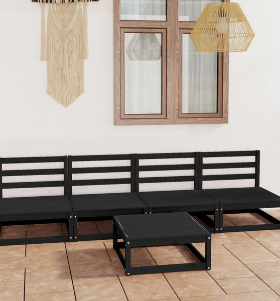 5-tlg. Garten-Lounge-Set Schwarz Massivholz Kiefer