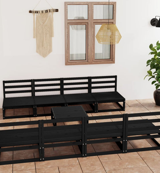 9-tlg. Garten-Lounge-Set Schwarz Massivholz Kiefer