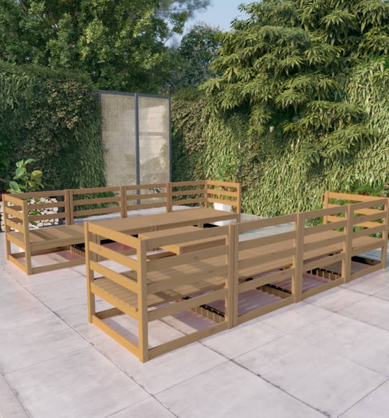 9-tlg. Garten-Lounge-Set Honigbraun Massivholz Kiefer