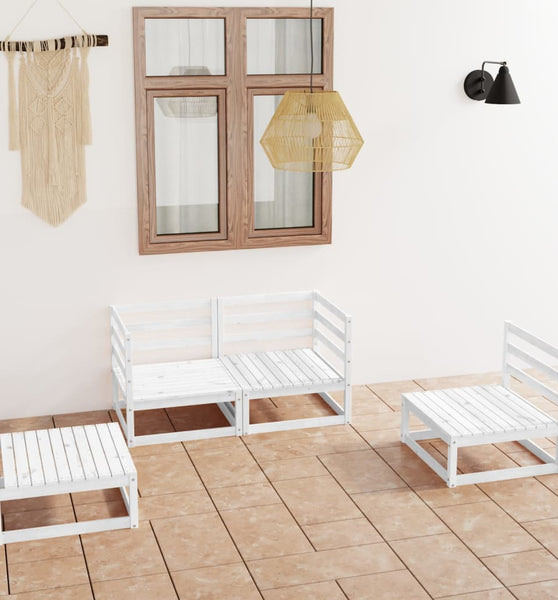 4-tlg. Garten-Lounge-Set Weiß Massivholz Kiefer